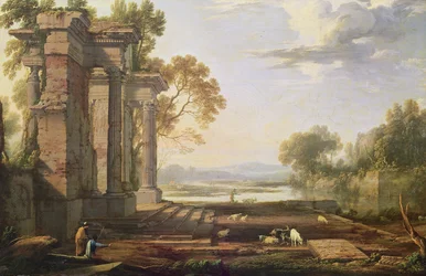 Landschaft mit untergehender Sonne